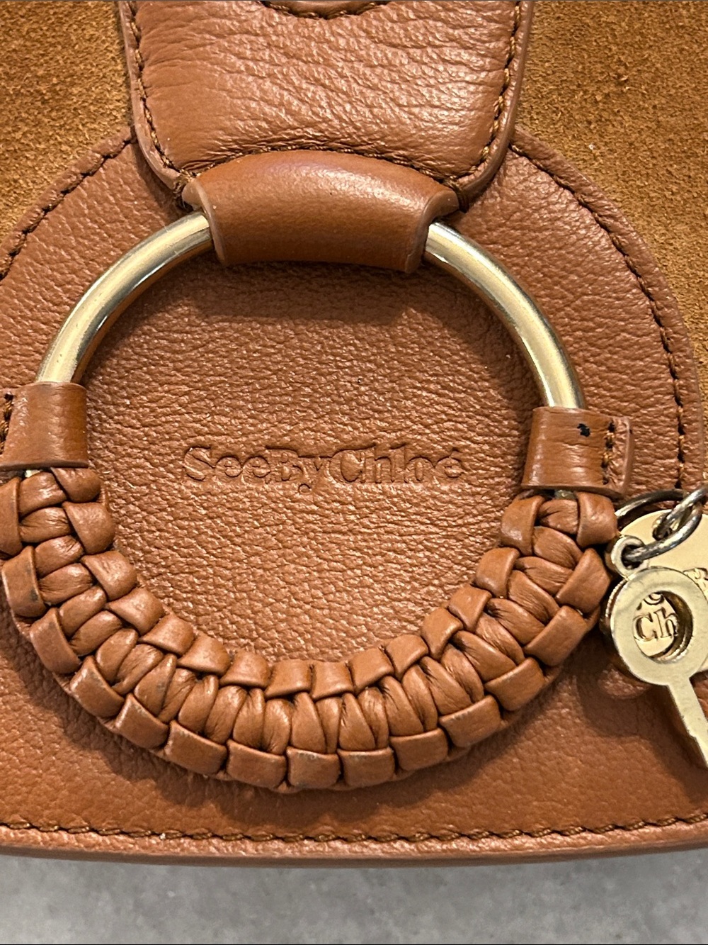 See by Chloé Hana Small Crossbody Bag  Caramello Brown Tan Suede Leather - Picture 3 of 13